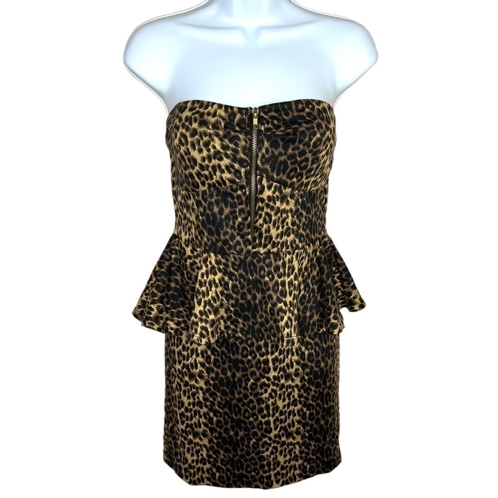S Charlotte Russe Leopard Print Peplum Dress Stretch Bodycon Small Event Party